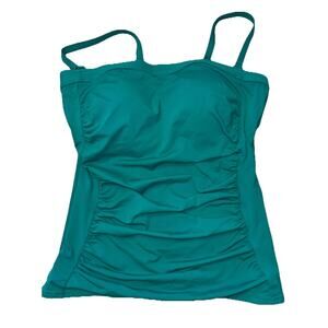 LANDS END Sz 4 Swimsuit Top Tankini Ruched Wireless Slimming Jade green